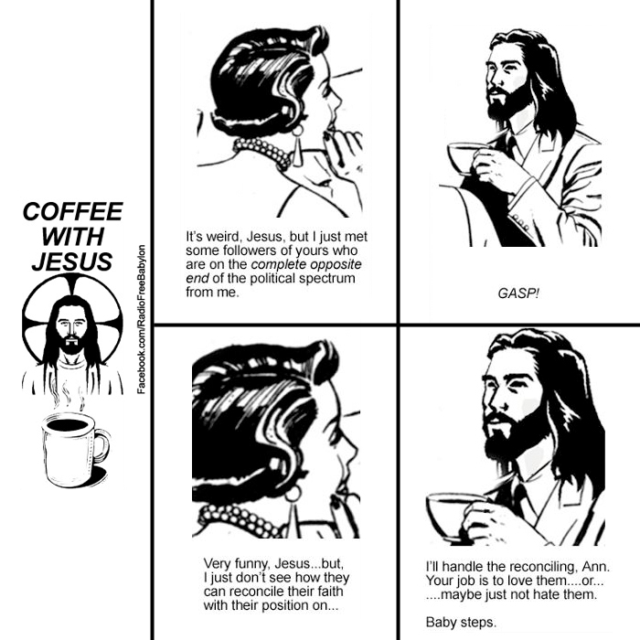 coffee with Jesus cartoon POLITICAL SPECTRUM